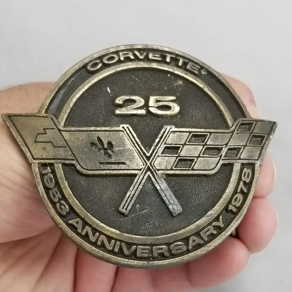 VTG Belt Buckle 1978 Brass Corvette 25th Anniversary 1953-1978 USA Made By‎ IN